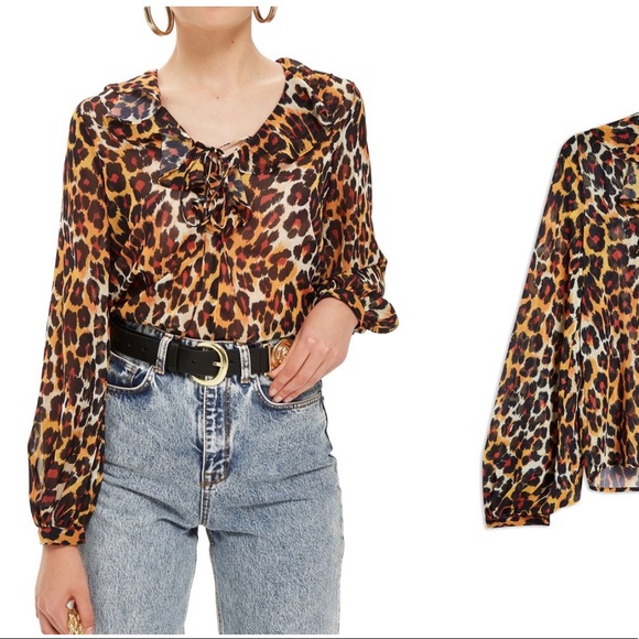 Topshop leopard print blouse 8 - Picture 1 of 4